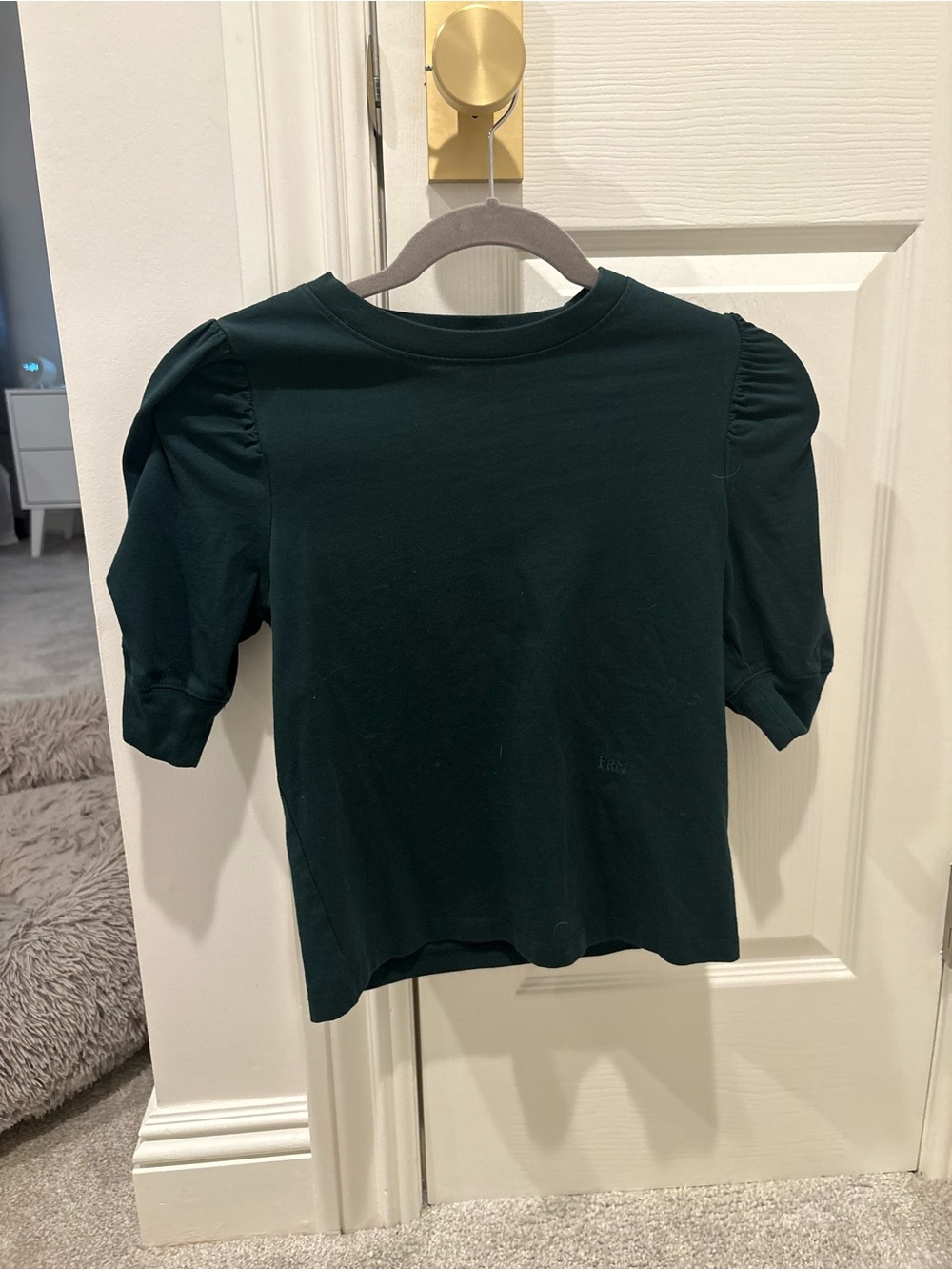 Frame Denim Dark Green Puff Sleeve Top